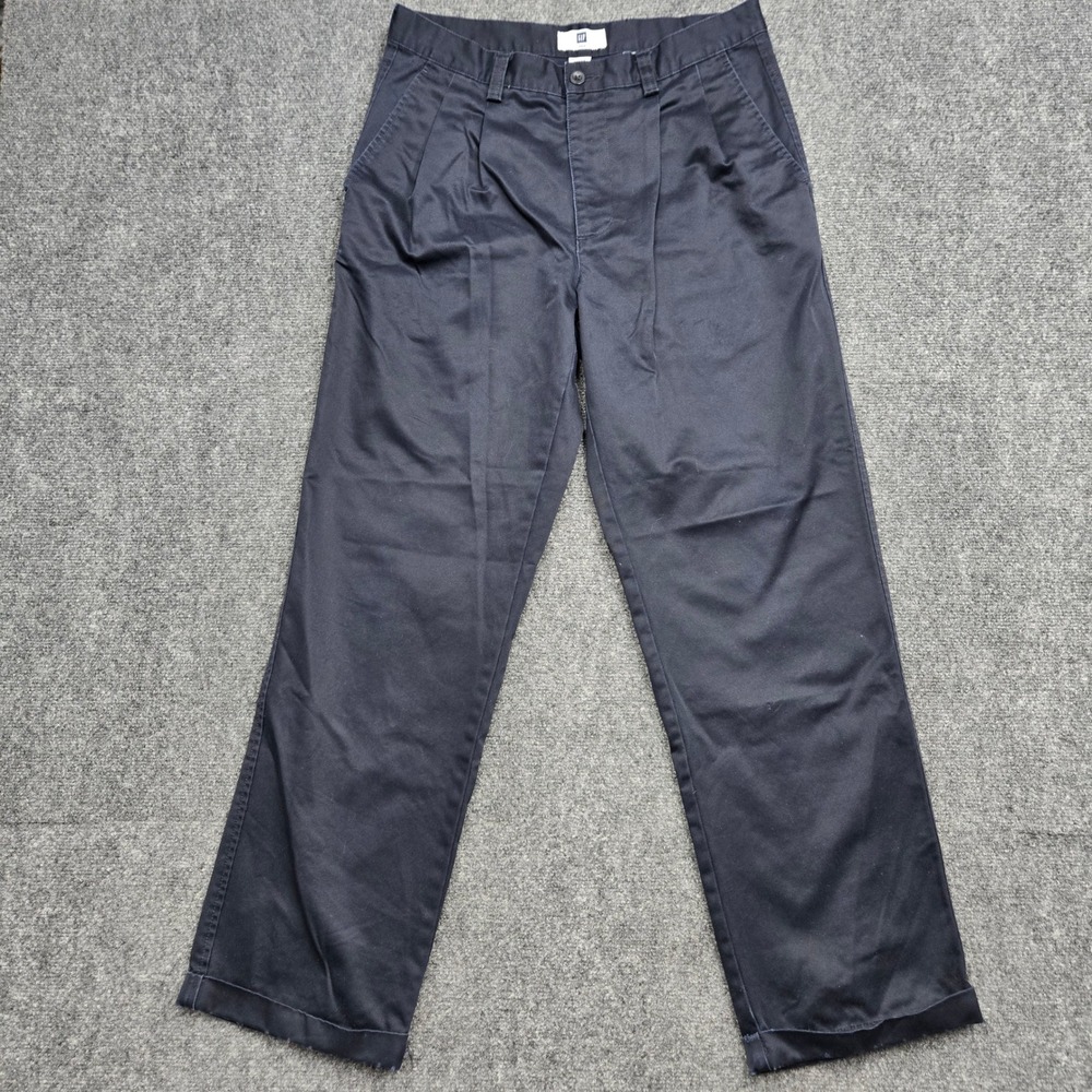 Gap Mens Pleated Chino Pants 32x32 Navy Blue Straight Leg Cuffed Twill Trousers